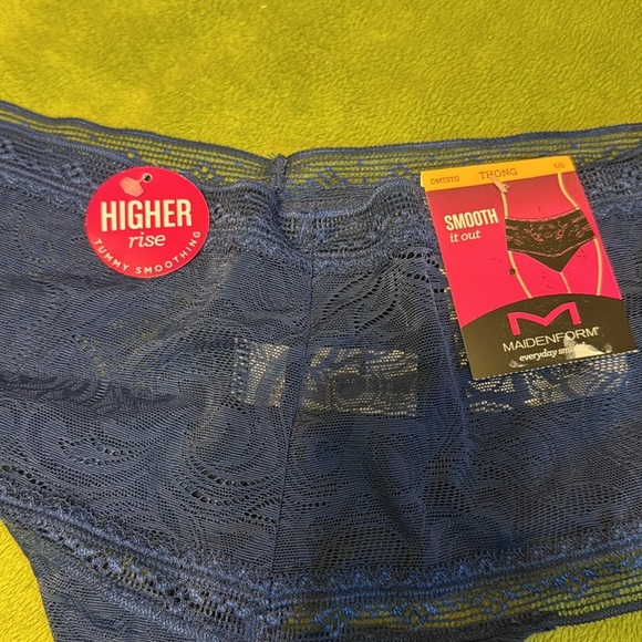 NWT Maidenform All Over Lace Thong Panty Dmeslt Blue Womens 5/S - Picture 2 of 5